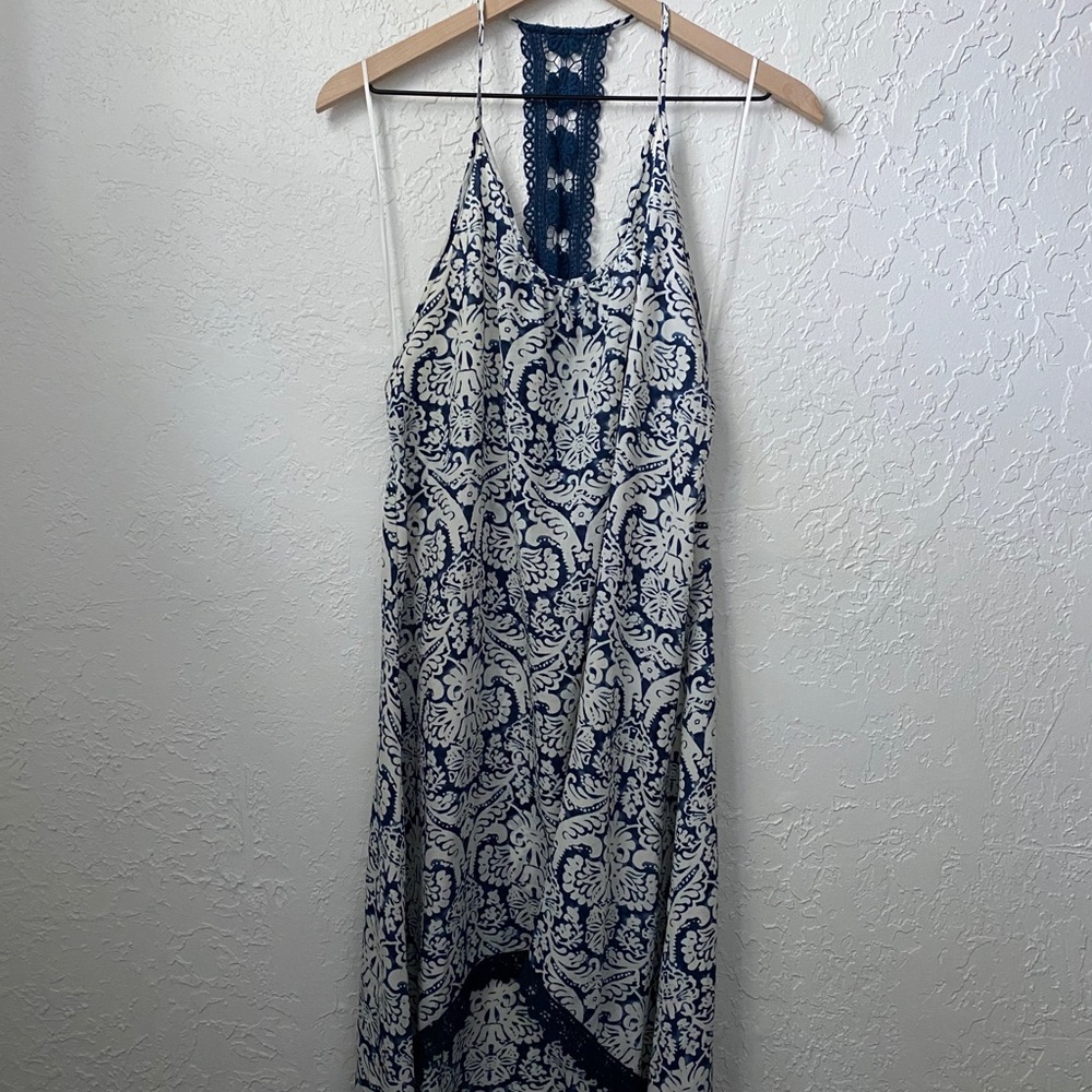 Blue and white design dress.